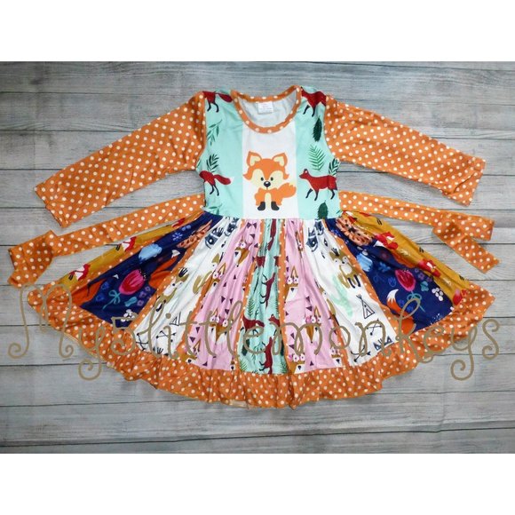 Other - Boutique Fox Long Sleeve Girls Twirl Dress